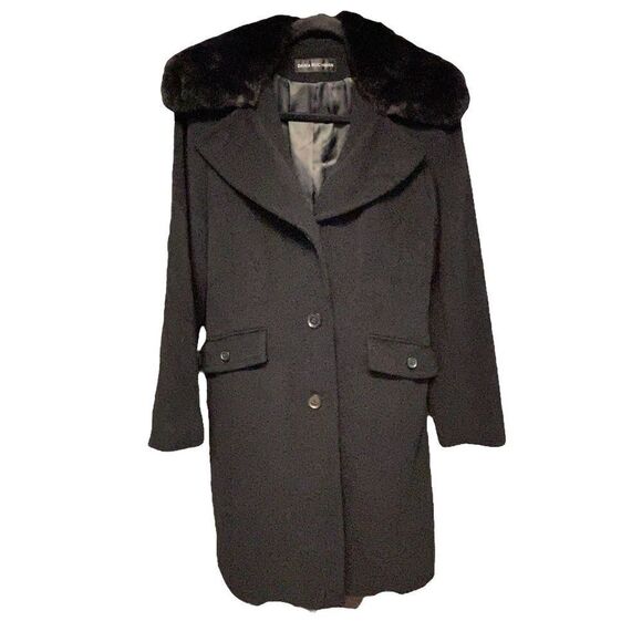 Dana Buchman ~ Black Wool/Angora Coat ~ Fur trim collar ~ size 8 - Picture 1 of 13